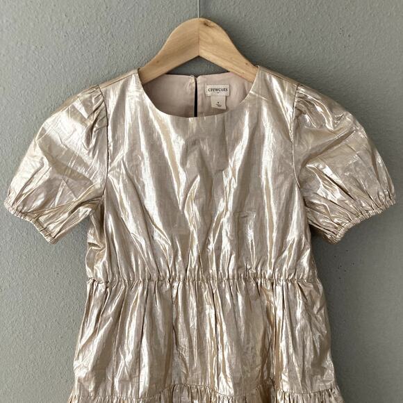 Crewcuts Gold Metallic Tiered Shimmer Short Sleeve Dress - 8 - Picture 2 of 8